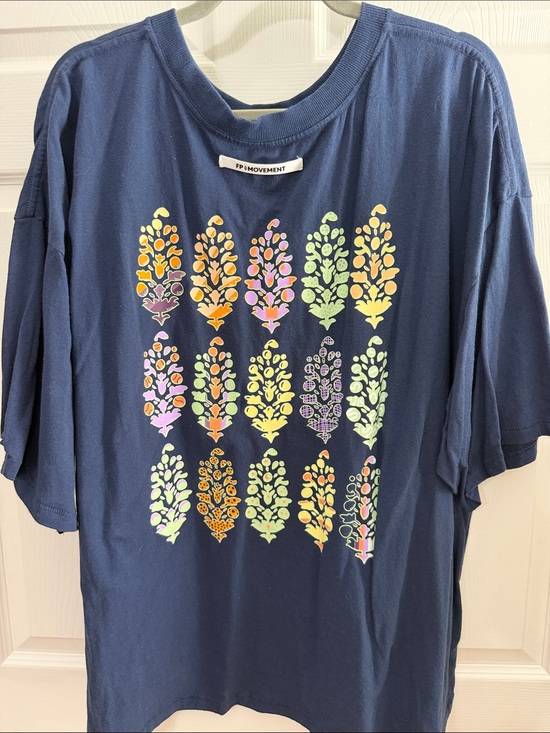 FP Movement by Free People Tops - FP Movement by Free People tackle Tee Navy Tee with Multicolor logo size XL
